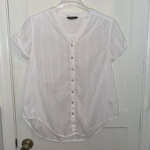 Sheer Short Sleeve Striped Button Down